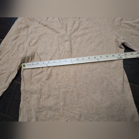 Christopher & Banks Womens Tan Waffle Y2K V Neck Long Sleeve Top - Picture 5 of 10